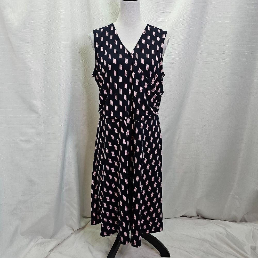 Lands' End Navy and Pink Faux Wrap Sleeveless Midi Dress Size Large (14/16) - Picture 1 of 8